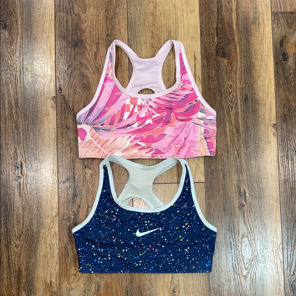 Nike Pink Patterned and Blue Speckled Sports Bra Bundle